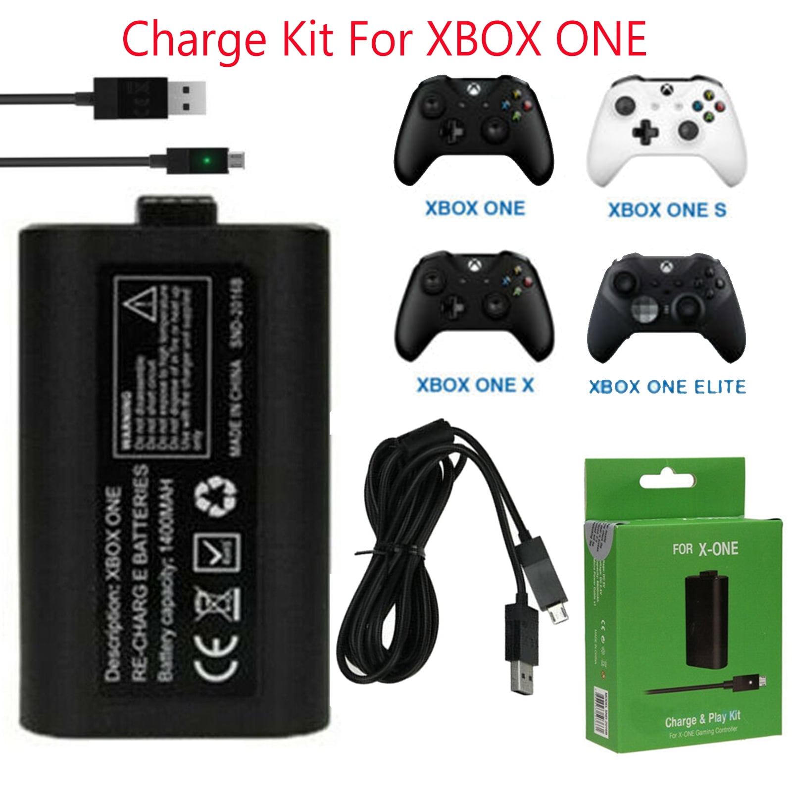 KKSQ Charge Kit for XBOX ONE Play,Rechargeable Battery Pack Kit for Xbox One,Plug and Play,with