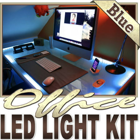 Biltek 2' ft Blue Desk Hutch Drawers Laptop LED Strip Lighting Complete Package Kit Lamp Light DIY - Under Desk Hutch Drawers Bookshelf Reading Glass Case Waterproof 3528 SMD Flexible DIY