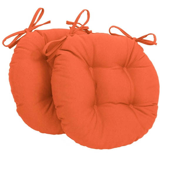 16-inch Solid Twill Round Tufted Chair Cushions (Set of 2) - Tangerine Dream