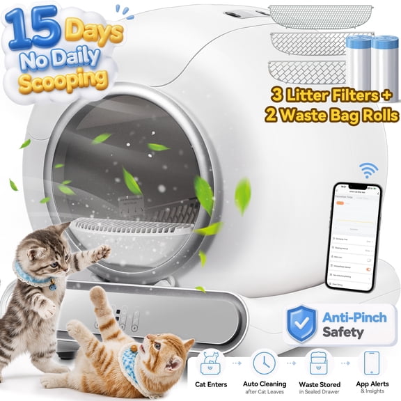Extra Large Self Cleaning Litter Box ā Automatic Cat Litter Box for Multiple Cats & Senior Cats (up to 22 lbs) ā 5.5" Low Entry, Smart App Control, Odor Control & Anti-Pinch Design