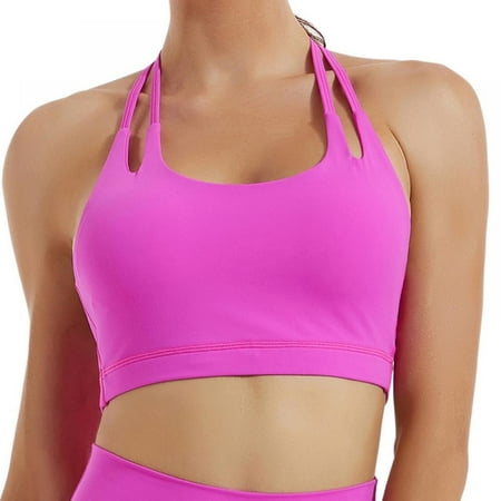 

Shockproof Yoga Fitness Bra For Women Solid Color Sexy Halter Backless Gathering Underwear Racerback Sports Bralette