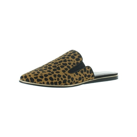 

BCBGENERATION Womens Brown Cheetah Stretch Gore Chain Trim Detailing Cushioned Comfort Lanni Pointed Toe Wedge Slip On Leather Mules 6 M