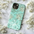 thumbnail image 5 of Elegant Floral Phone Case, Turquoise Blue Background with Delicate White and Brown Swirling Flowers, Stylish Protective Cover for iPhone 16 15 14 13 12 11 Pro Plus Mini, 5 of 6