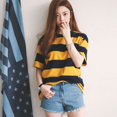 thumbnail image 3 of Forzero Women Yellow and Black Striped Round Neck Collar Loosen Half Sleeve T-Shirt Casual Blouse Tops, 3 of 3