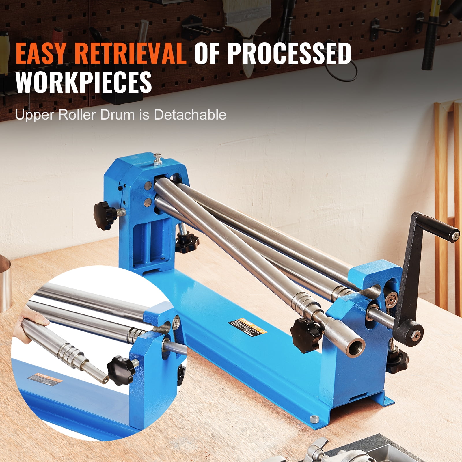 VEVOR Slip Roll Machine,24 inches Forming Width in 16 Gauge Capacity, Sheet Metal Slip Roller Rolling Bending Machine, with 2 Detachable Rollers for Low Carbon Steel Copper Sheet Aluminum Alloy Sheet