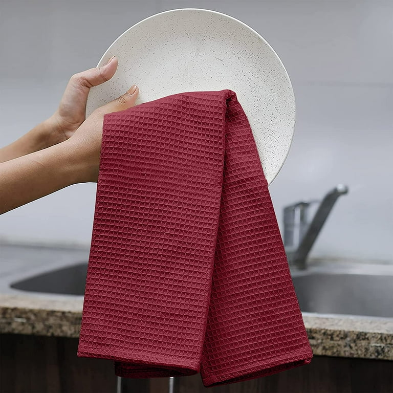 Ruvanti 12 Pack 100% Cotton 15x29 inch Kitchen Towels, Dish Towels for  Kitchen, Soft, Washable, Super Absorbent Waffle Weave Tea Towels Linen  Dishcloth for Quick Drying Dish Rags Burgundy 
