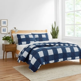 Gap Home Large Gingham Reversible Organic Cotton Blend Quilt, Full/Queen, Navy, 1-Piece