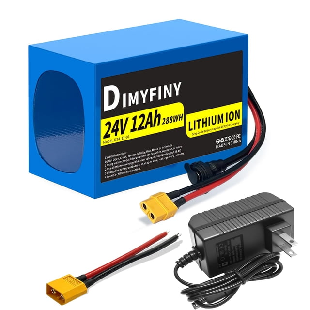 24V 12AH Lithium Battery, Built-in 25A BMS, with Fast Charger XT60 Cable Connector, 24Volt Battery Replacement for Ride on Toy&Cars and DIY Projects