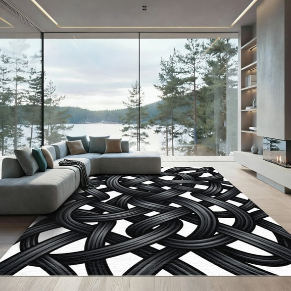 ODIKA 4' x 6' Machine Washable Non-Slip Area Rug, braided geometric High Traffic Rug, Black, 1246063