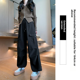 thumbnail image 1 of Pantalones cargo de mujer nuevos de primavera 2024, pantalones acampanados de estilo americano con bolsillos grandes, pantalones holgados, drapeados, de dos piezas, largos hasta el suelo, 1 of 4