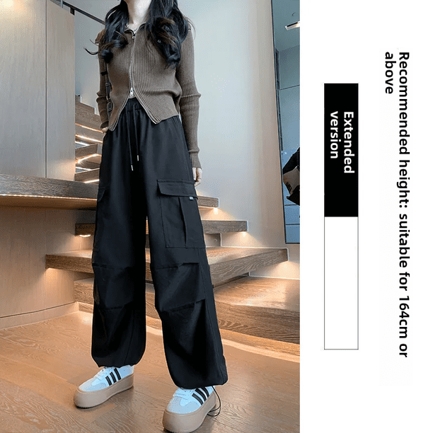 Pantalones cargo de mujer nuevos de primavera 2024, pantalones acampanados de estilo americano con bolsillos grandes, pantalones holgados, drapeados, de dos piezas, largos hasta el suelo