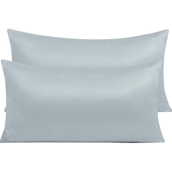 Zippered Satin Pillow Cases for Hair and Skin, Luxury King Hidden Zipper Pillowcases Set of 2, 20 x 36 Inches, Grey