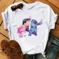 thumbnail image 1 of Camiseta holgada con cuello redondo y estampado de puntadas para parejas, camiseta blanca de manga corta de Disney, novedad de verano 2022, 1 of 4