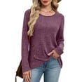 thumbnail image 3 of FAIWAD Long Sleeve Tops for Women Crew Neck Button Decor Knit Tunic Tops Casual Fall Winter Layering Blouse, 3 of 9
