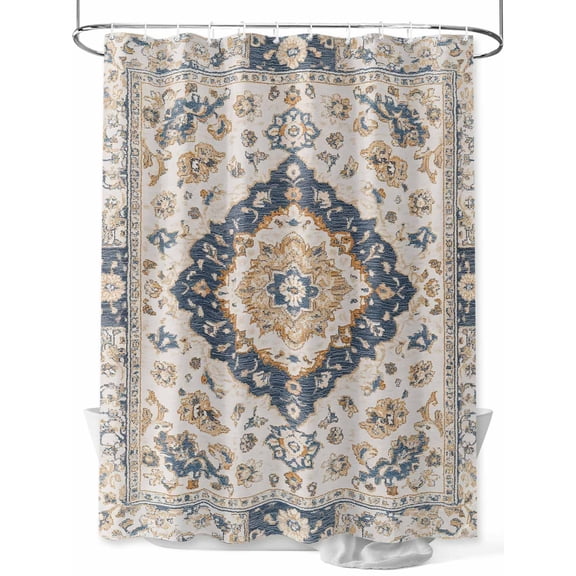 Fsddascl Blue Boho Shower Curtain Set - 54" x 78" Washable Bathtub Curtain with 12 Hooks, Southwestern Geometric Abstract Vintage Waterproof Fabric Stall Shower Curtains for Bathroom/Bathtub Décor