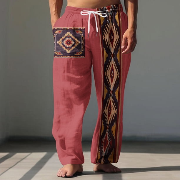 Pantalones largos para hombre, cintura elástica, transpirables, cómodos, suaves, informales, de playa, de poliéster.