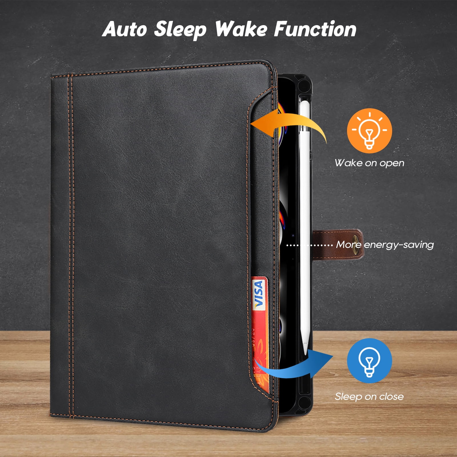 Flip Case for Apple iPad Pro 11 Inch 2024 M4, iPad Pro 11" Case 2024, with Pencil Holder Smart Cover Auto Sleep Wake Protective Documents Pocket Stand Snap Closure Case for iPad Pro 11" 2024, Black