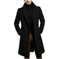 thumbnail image 2 of Trench Coats for Men with Pockets Long Sleeve Button-Down Woolen Peacoats Mens Trendy Solid Color Slim Lapel Thermal Warm Business Work Long Jackets, 2 of 4