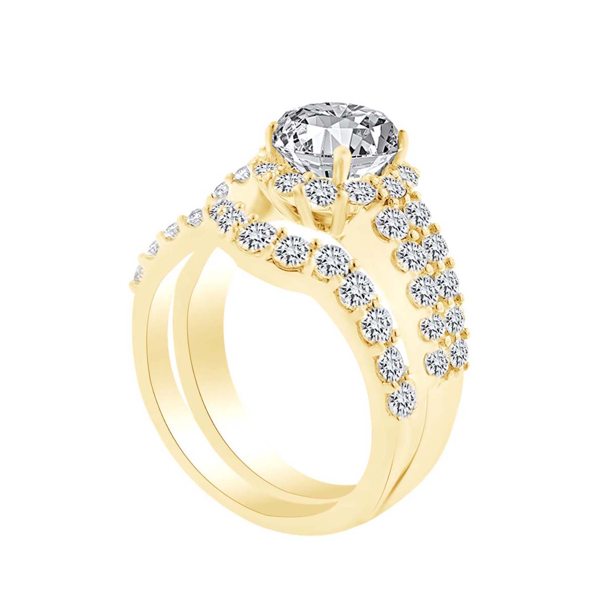 AFFY 1.58 Carat Round Shape White Natural Diamond Semi Mount Halo Wedding Ring Set 18K Solid Yellow Gold Ring Size-5.5