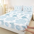 thumbnail image 5 of Manfei Coral Starfish Jellyfish Seashell Full Size Sheets for Kids Boys and Girls, Watercolor Blue White Bed Sheets 4-Piece, 1 Flat Sheet, 1 Fitted Sheet and 2 Pillowcases, 5 of 6
