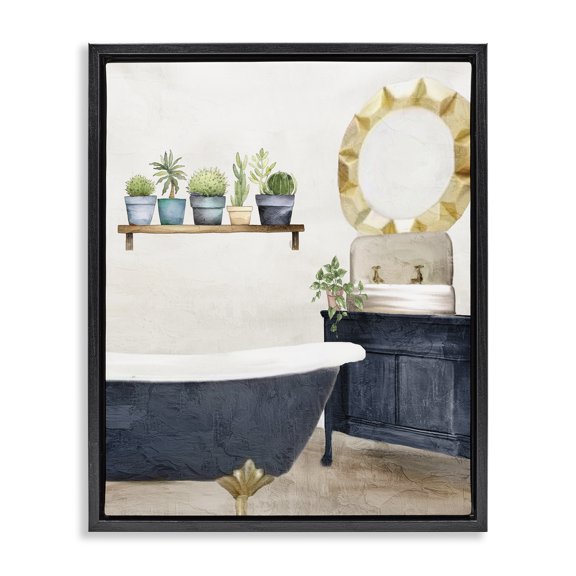 Stupell Industries Southwestern Blue Tub Bathroom Scene Black Floating Frame Canvas Art, 17 x 21, by Kim Allen