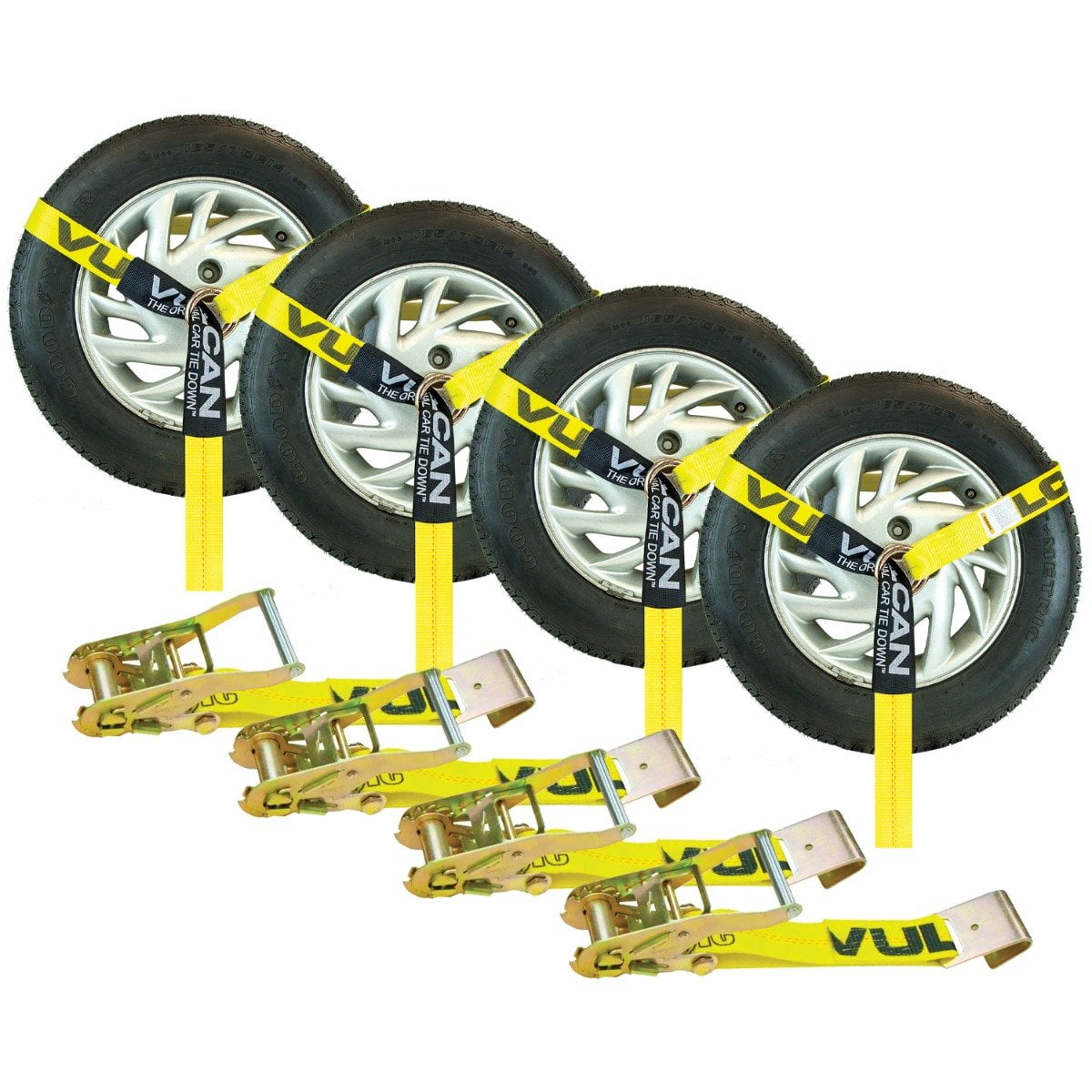 Vulcan Car Tie Down With Flat Hooks Lasso Style 2 Inch X 96 Inch 4 Pack Classic Yellow 3 300 Pound Safe Working Load Walmart Com