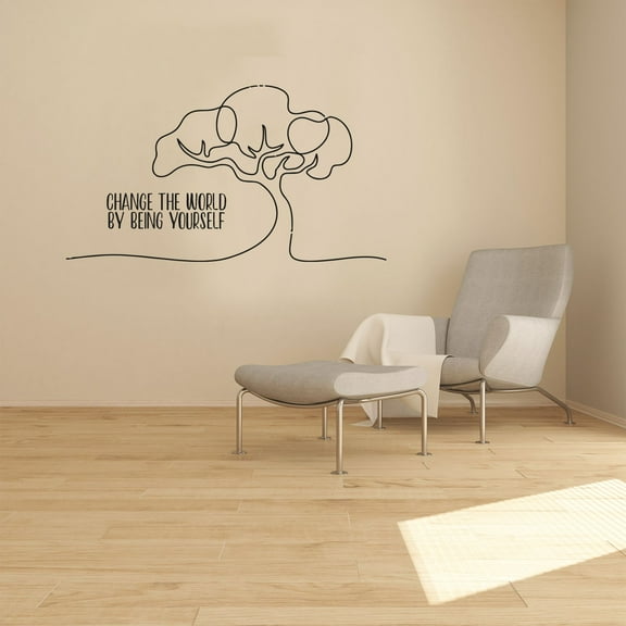 Change The World By Being Yourself Life Motivational Quote Tree Line Art Vinyl Design Wall Sticker Art Decal Boy Girl Kid Room Bedroom Nursery Kinder Home Decor Stickers Decoration Size (22x30 inch)