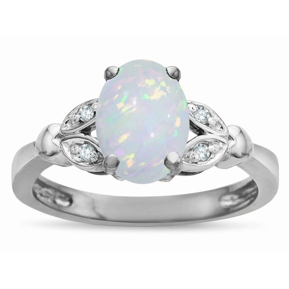 Star K � Oval 8x6 Genuine Opal Marquee Design Engagement Promise Ring