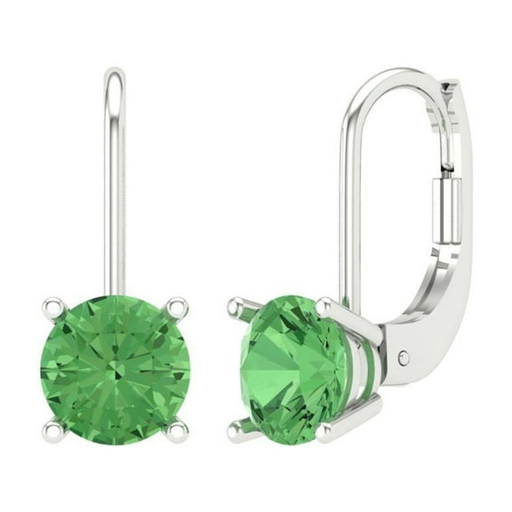 Clara Pucci 1 ct Brilliant Round Cut Drop Dangle VVS1 Genuine Conflict free Green Zircon Solid 18K White Gold Designer Everyday Earrings Lever Back