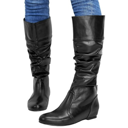 

YOTAMI Womens Shoe Shoes Winter Warm Fashion Mid Heel Round Toe Slip-on Knight Cowboy Boots Daliy Black 6