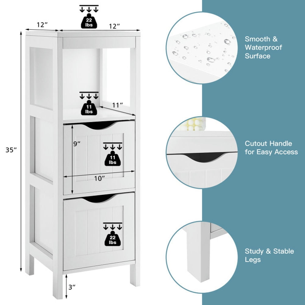 Finihen Bathroom Storage Cabinet, Bathroom Floor Cabinet, Freestanding Storage Cabinet with 2 Removable Drawers, for Bathroom, Living Room, Bedroom, Kitchen, White Finihen Bathroom Storage Cabinet, Bathroom Floor Cabinet, Freestanding Storage Cabinet with 2 Removable Drawers, for Bathroom, Living Room, Bedroom, Kitchen, White