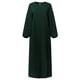 thumbnail image 4 of Vestido plisado de manga larga para mujer - Vestido musulmán elegante de color liso y cuello redondo, 4 of 6