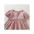 thumbnail image 4 of Faithtur Newborn Girl Short Sleeve Romper, Solid Color Button Round Neck Patchwork Dress Style Playsuit, Casual Simple Bodysuit, 4 of 9