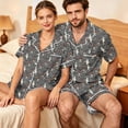 thumbnail image 4 of Couples Pajama Sets Matching Halloween 2 Piece Short Sleeve Button Down Pjs Soft Lightweight Sleepwear Lounge Set for Her Him Allover Seasonal Motif Print Light Gray 2XL, 4 of 5