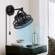 Parrot Uncle Wall Mount Fan Small Indoor Wall Fans Oscillating with Folding Arm Pull in Wall-mounted Fans Cord with Plug, 10 inch, Black