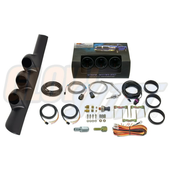 GlowShift | 2nd Gen 1998-2002 Dodge Ram 5.9 Cummins Black Triple Pillar Pod with Tinted 7 Color Series 60 PSI Boost Gauge, 1500 Pyrometer EGT Gauge & 30 PSI Fuel Pressure Gauge