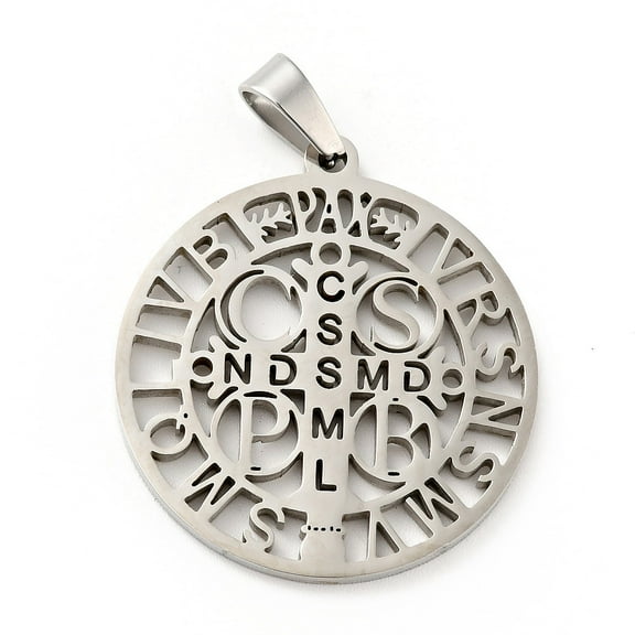 Non-Tarnish 201 Stainless Steel Pendant Saint Benedict Medal with Word CssmlNdsmd Stainless Steel color 32.5x29.5x1.7mm Hole: 7x4mm