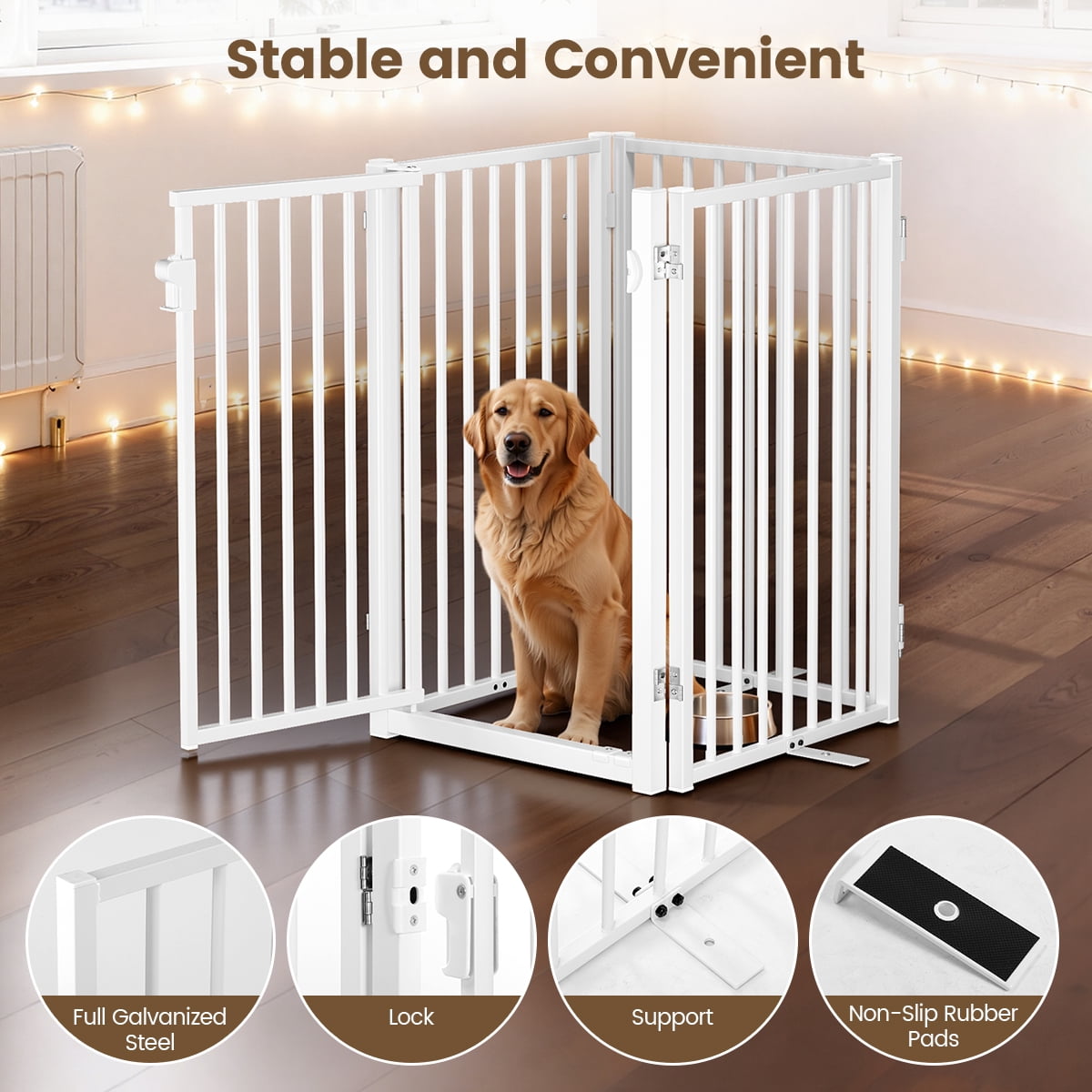 Pet Gate,Domipet Foldable Dog Fence Indoor, 32''Height Dog Gate for Fireplace,Kitchen,White