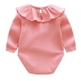 thumbnail image 4 of 2025 Baby Boys Girls Romper Spring Fall Solid Color Jumpsuit Ribbed Cotton Long Sleeves Jumpsuit Pink, 4 of 5