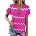 thumbnail image 2 of Wycnly Summer Tops for Women Dressy Tops for Women Button up Cowl Neck Comfy Breathable Tunic Tops 2024 Fashion Striped Print Shirt Ladies V-Neck Short Sleeve Shirt Top, 2 of 5