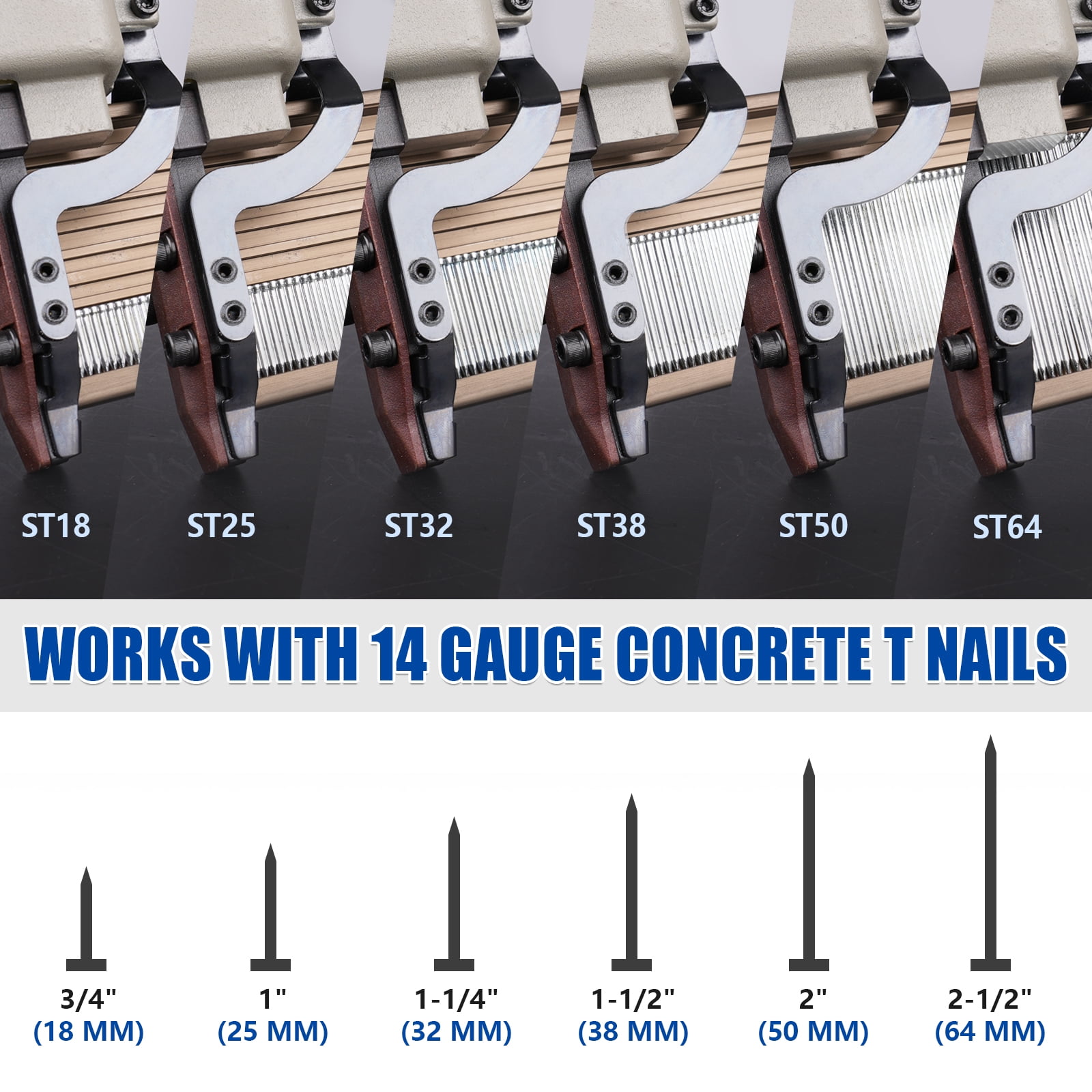 WOODPECKER ST64 Pneumatic Concrete T Nailer, 14 Gauge 3/4" to 1-1/2" Heavy Duty Air Concrete Nail Gun for hardwood nailing, Masonry, Cement, Concrete Brick Nailing