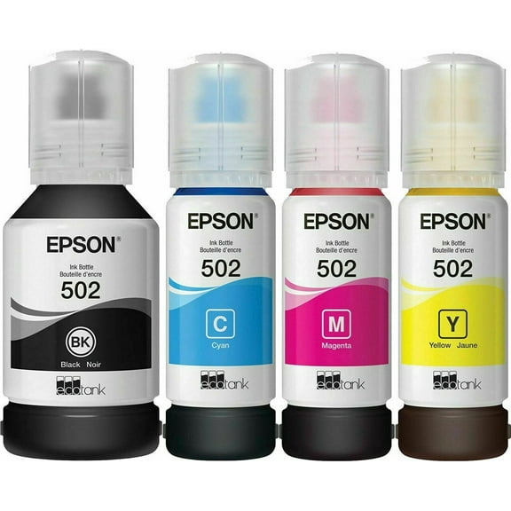 Genuine T502 Ink Bottle Original 502 for ET-2700 2760 2850 ET-3700 3850 ET-4850 4760 - 4 Pack