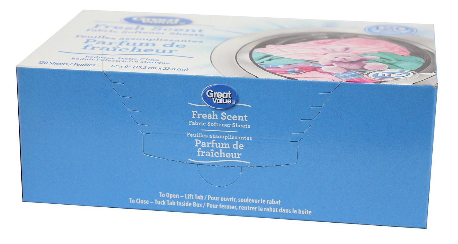 Great Value Fabric Softener Sheets- Fresh Scent, 120 Sheets
