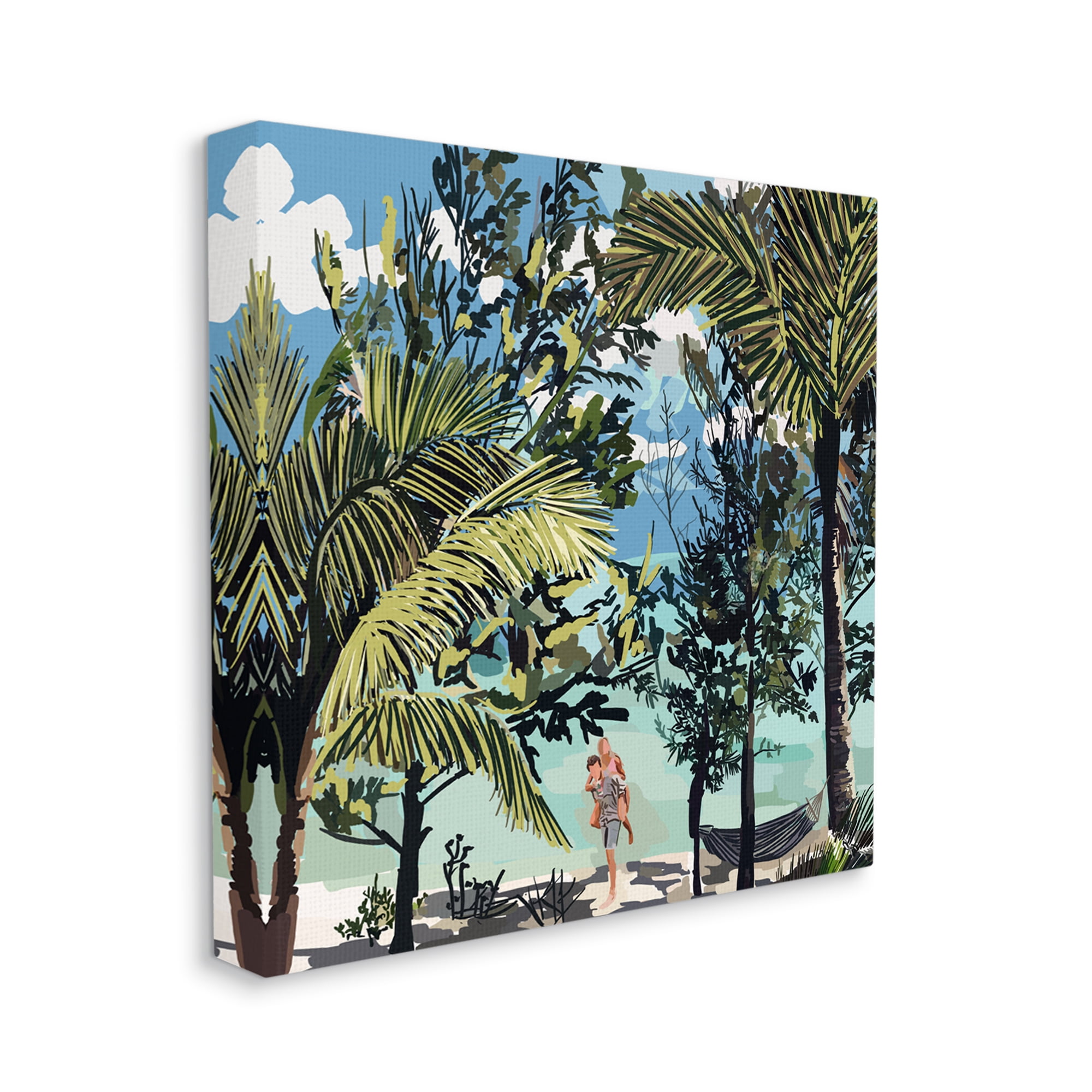 Stupell Industries Couple on Summer Beach Nature Painting Gallery Wrapped Canvas Print Wall Art, 17 x 17