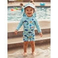 thumbnail image 6 of BemeyourBBs Toddler Baby Boys One Piece Swimsuit Rash Guard Set Infant Boys Bathing Suit Shark Turtle Print Long Sleeve Mock Neck Zipper Swimwear with Sun Hat 2 Pcs Summer Beachwear, 6 of 9