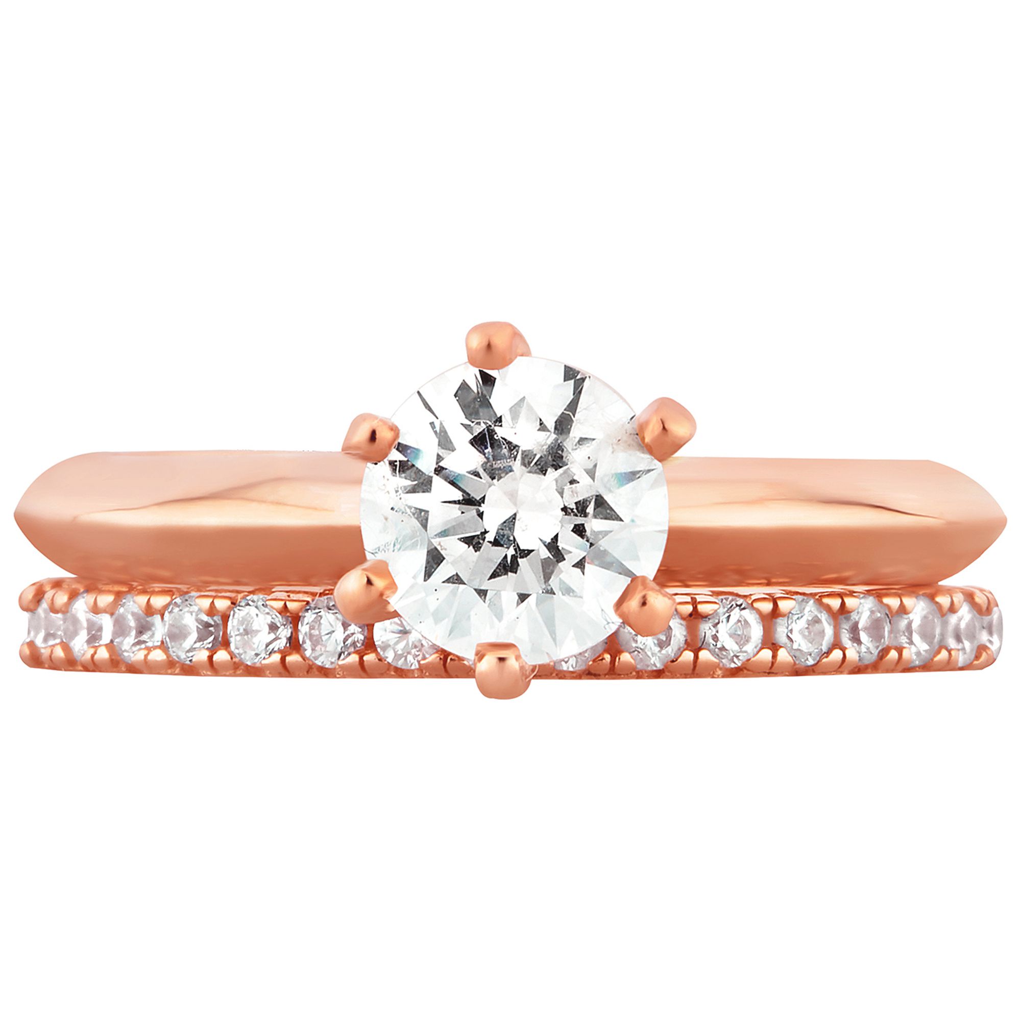 Arista 2.88 ct Round Swarovski Diamond Solitaire Bridal Set in Pink Plated Sterling Silver