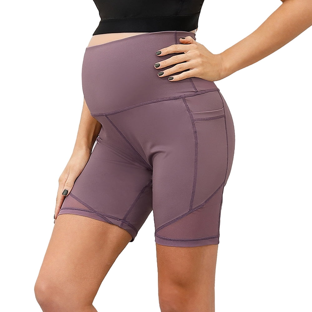 Women Maternity Yoga Shorts Over The Belly Workout Running Active