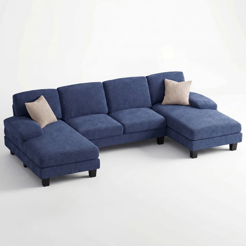 Vineego 105" Cloud U-shape Sectional Sofa Modern Modular Oversized Couches for Living Room,No Assembly Required,Loop Yarn Blue