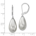 thumbnail image 2 of 925 Sterling Silver 10x18mm Teardrop Grey Simulated Shell Pearl Leverback Dangle Earrings Drop Natural Stone, 2 of 6
