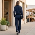 thumbnail image 4 of TQWQT Womens Side Stripe Wide Leg Sweatpants High Waist Straight Leg Floor Length Casual Lounge Pants Athletic Track Bottoms Soft Relaxed Fit Sporty Trousers Navy XL, 4 of 5